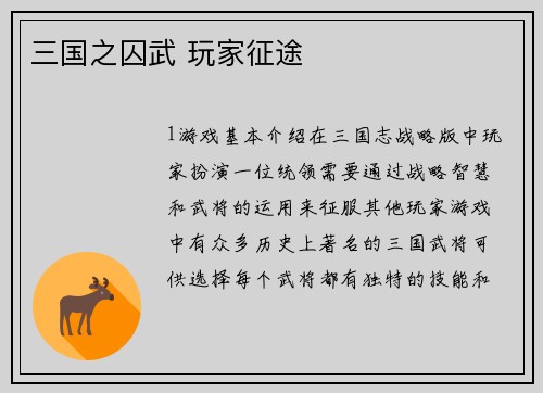 三国之囚武 玩家征途