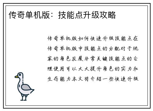 传奇单机版：技能点升级攻略